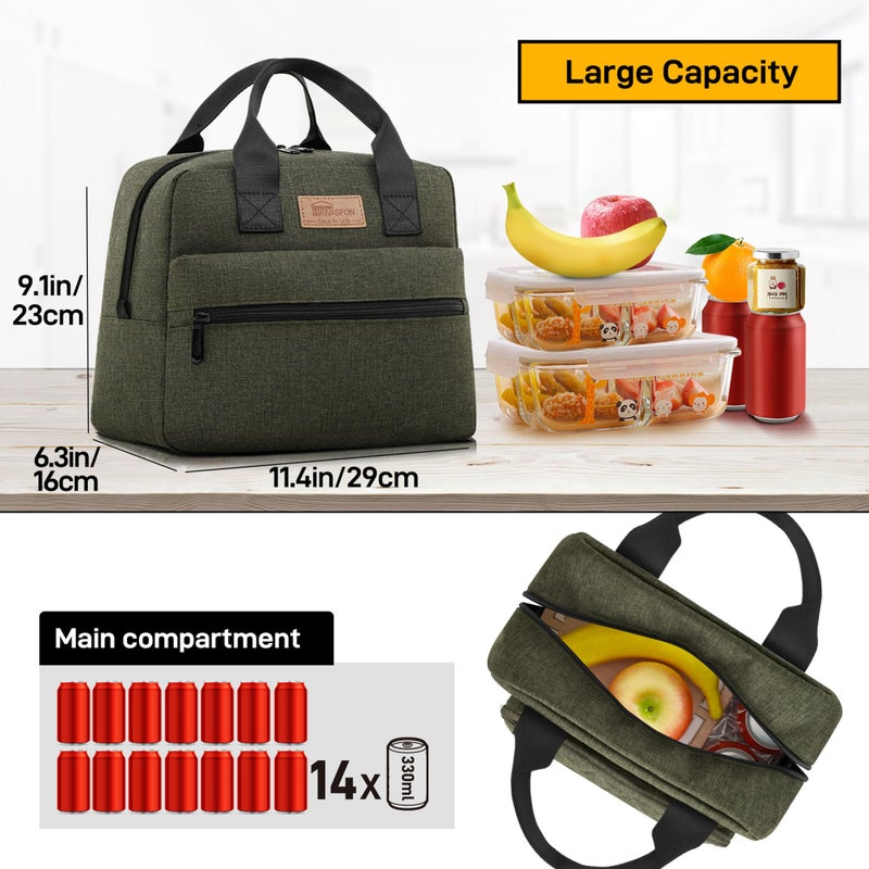 HOMESPON Insulated Lunch Bag for Women Men Lunch Box Cooler Lunch Tote for Work Picnic (Green) - Image 3
